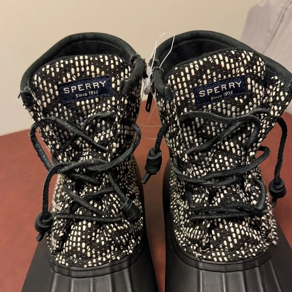 Sperry Black and White Patterned Winter Boots